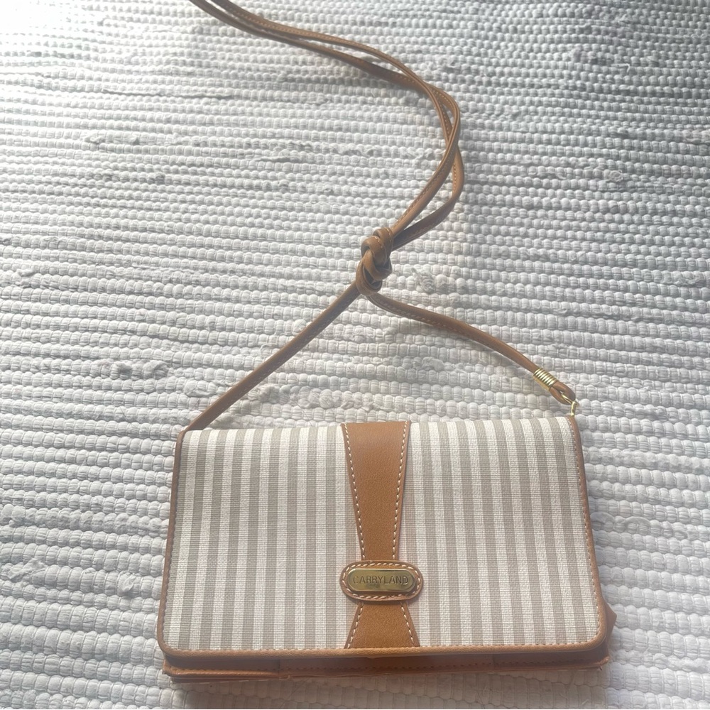 Vintage Carryland Carry-All Brown White Striped Vegan Leather Unused